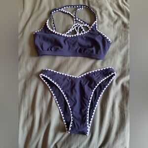 Berlook Contrast Stitch Navy and White Bikini Set
